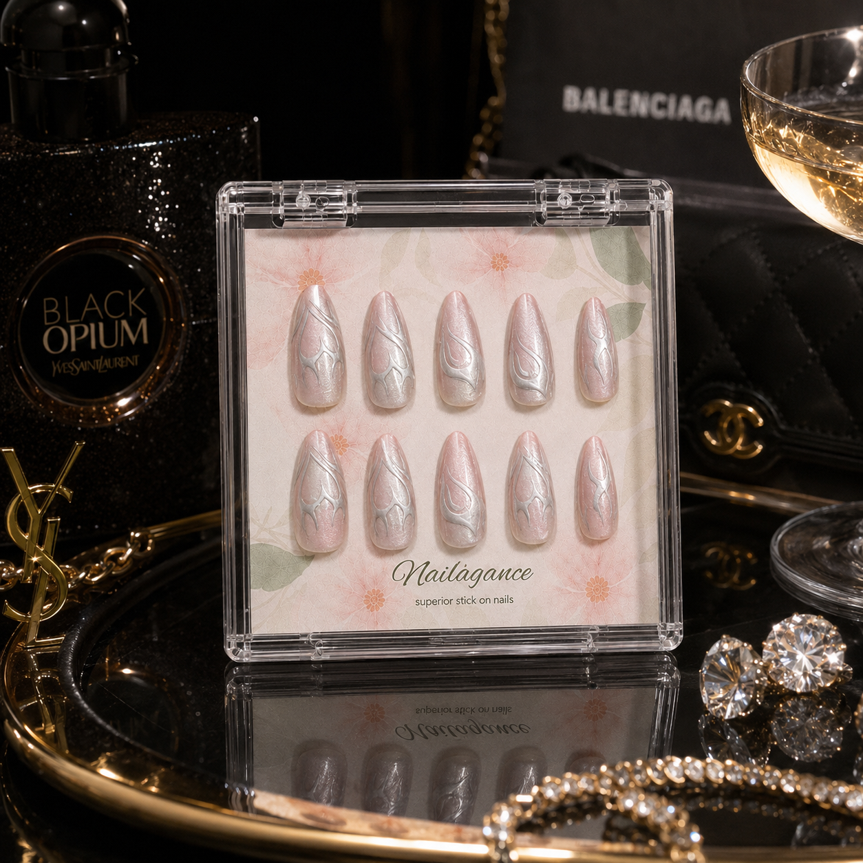 Blush After Dark -- Pink Silver Chrome Press On Nails
