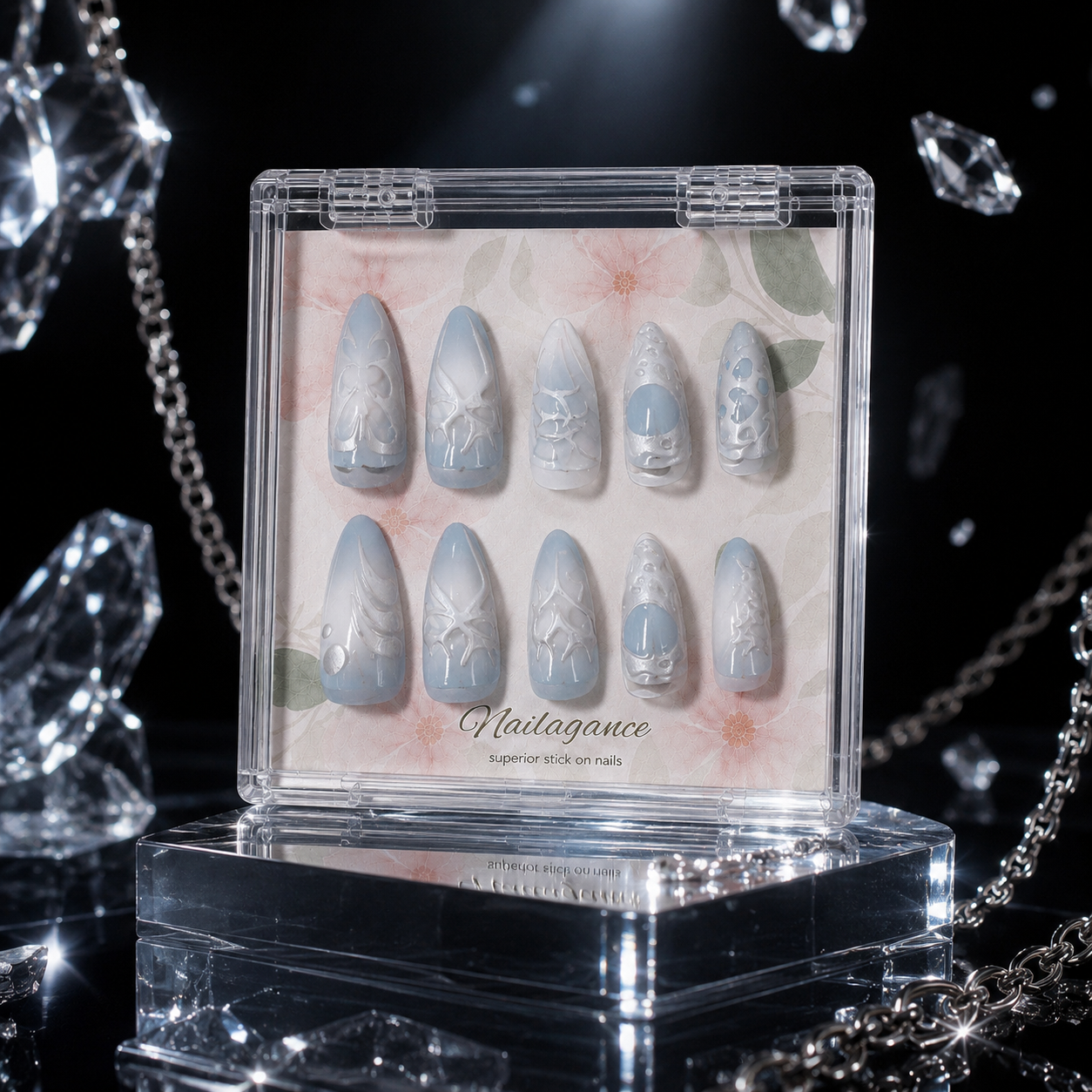 Iced Angel -- Baby Blue 3D Press On Nails