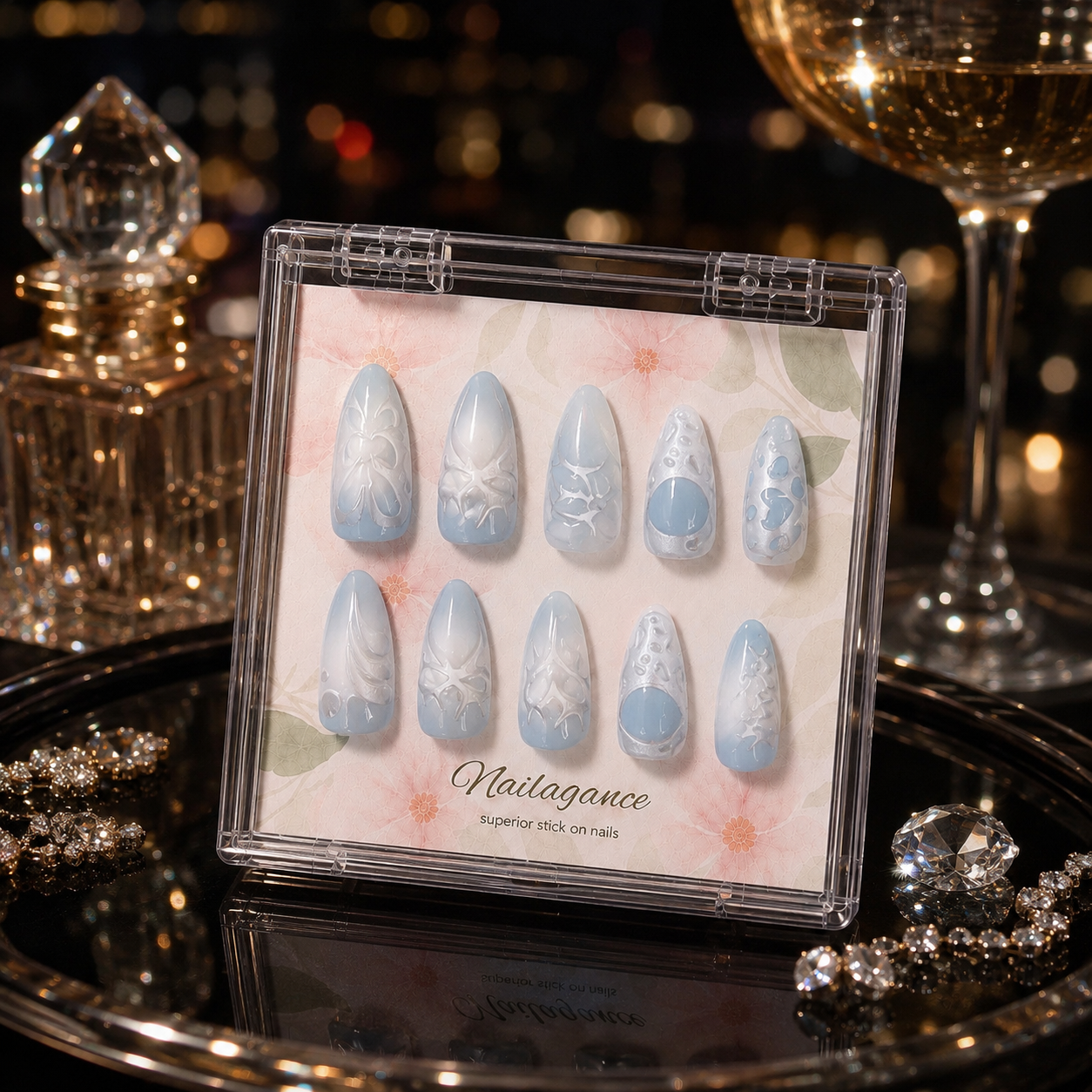 Iced Angel -- Baby Blue 3D Press On Nails