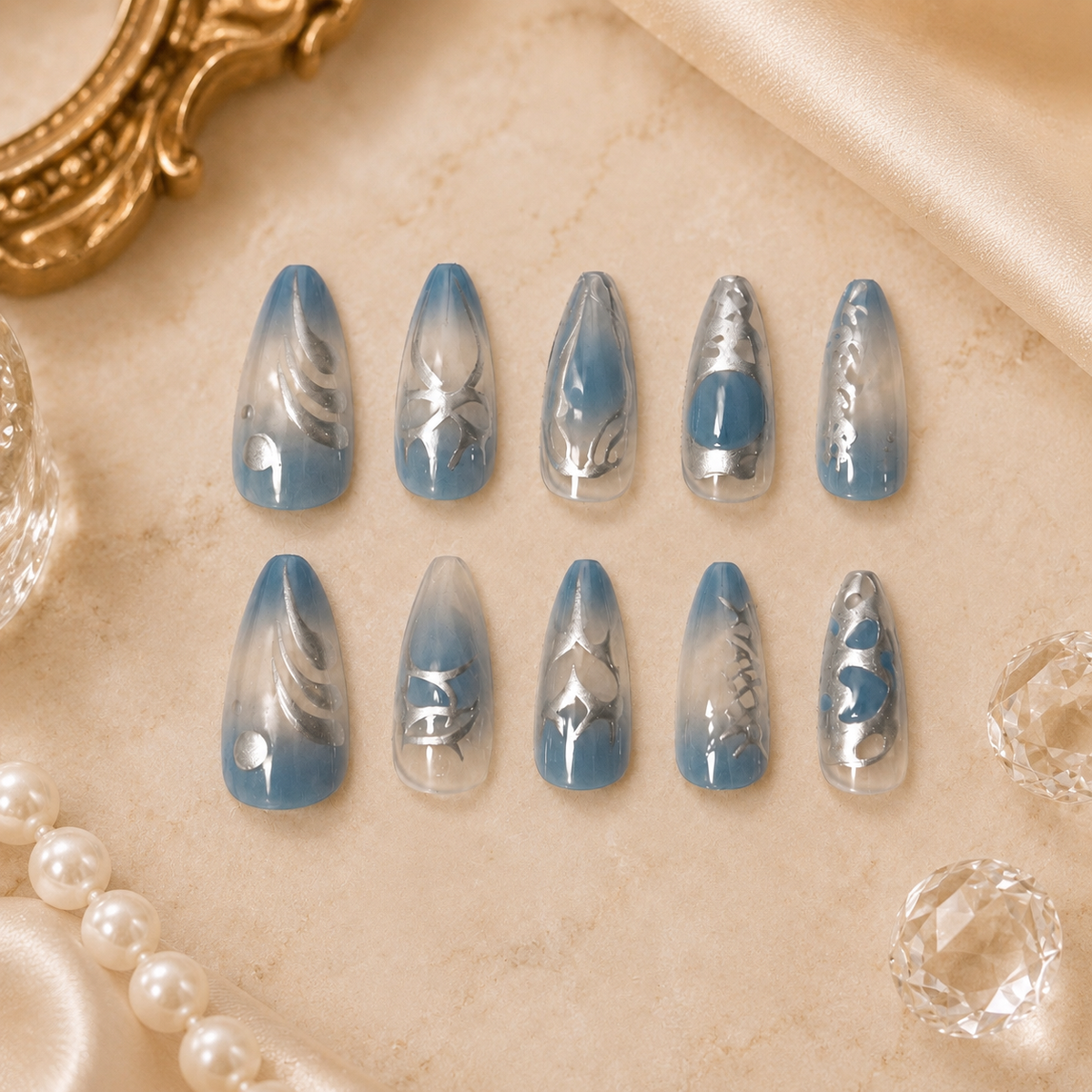 Iced Angel - Baby Blue 3D Press On Nails