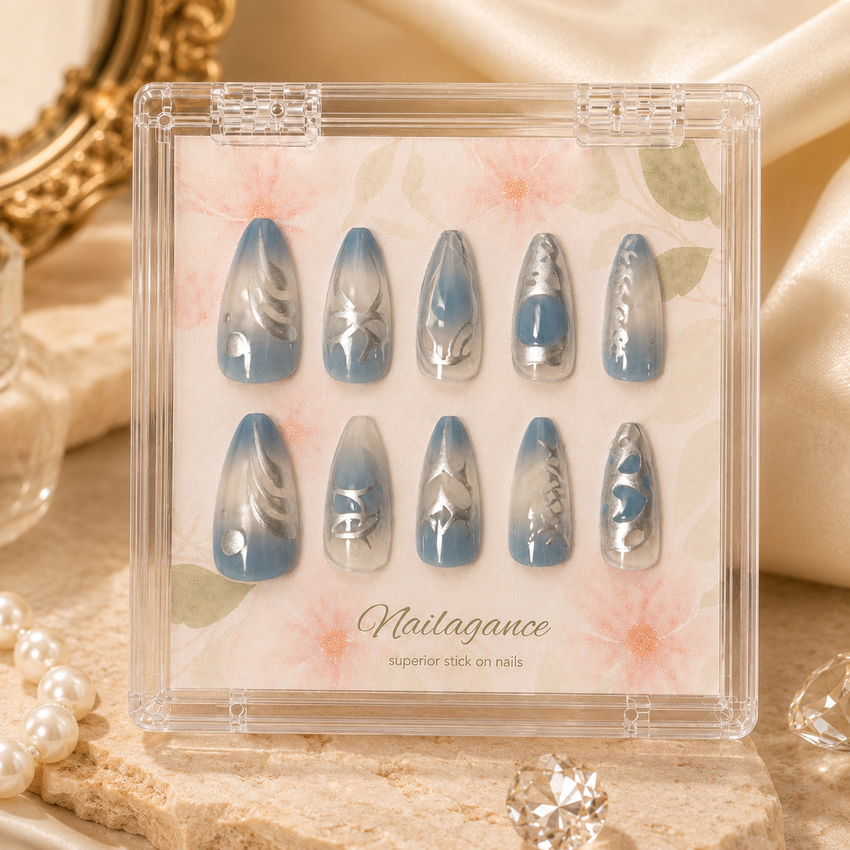 Iced Angel - Baby Blue 3D Press On Nails