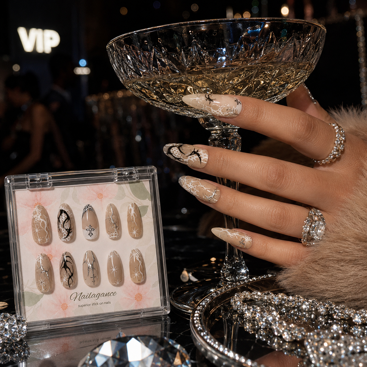 Champagne Ritual -- Nude Chrome 3D Press On Nails