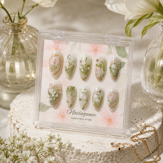 Garden Heiress - Sage Green Floral 3D Press On Nails