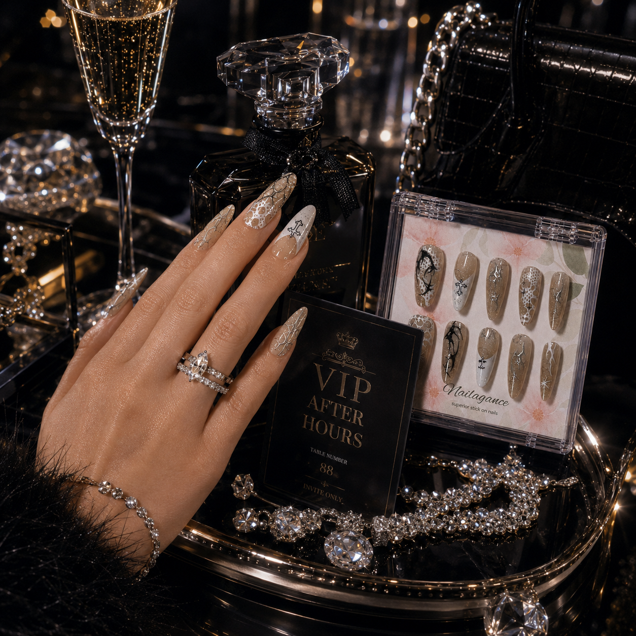 Champagne Ritual -- Nude Chrome 3D Press On Nails