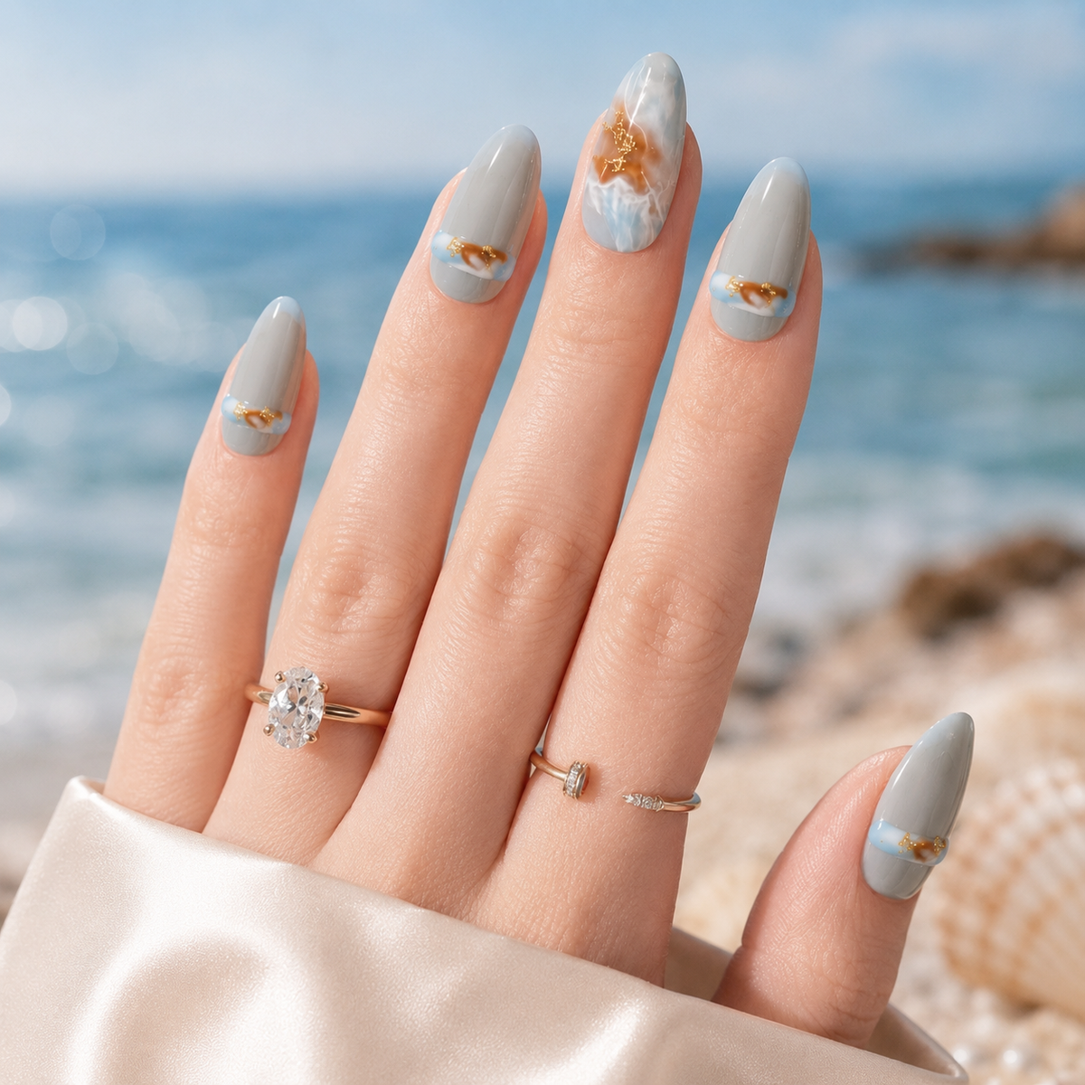 Ocean Veil - Blue Grey Marble Press On Nails