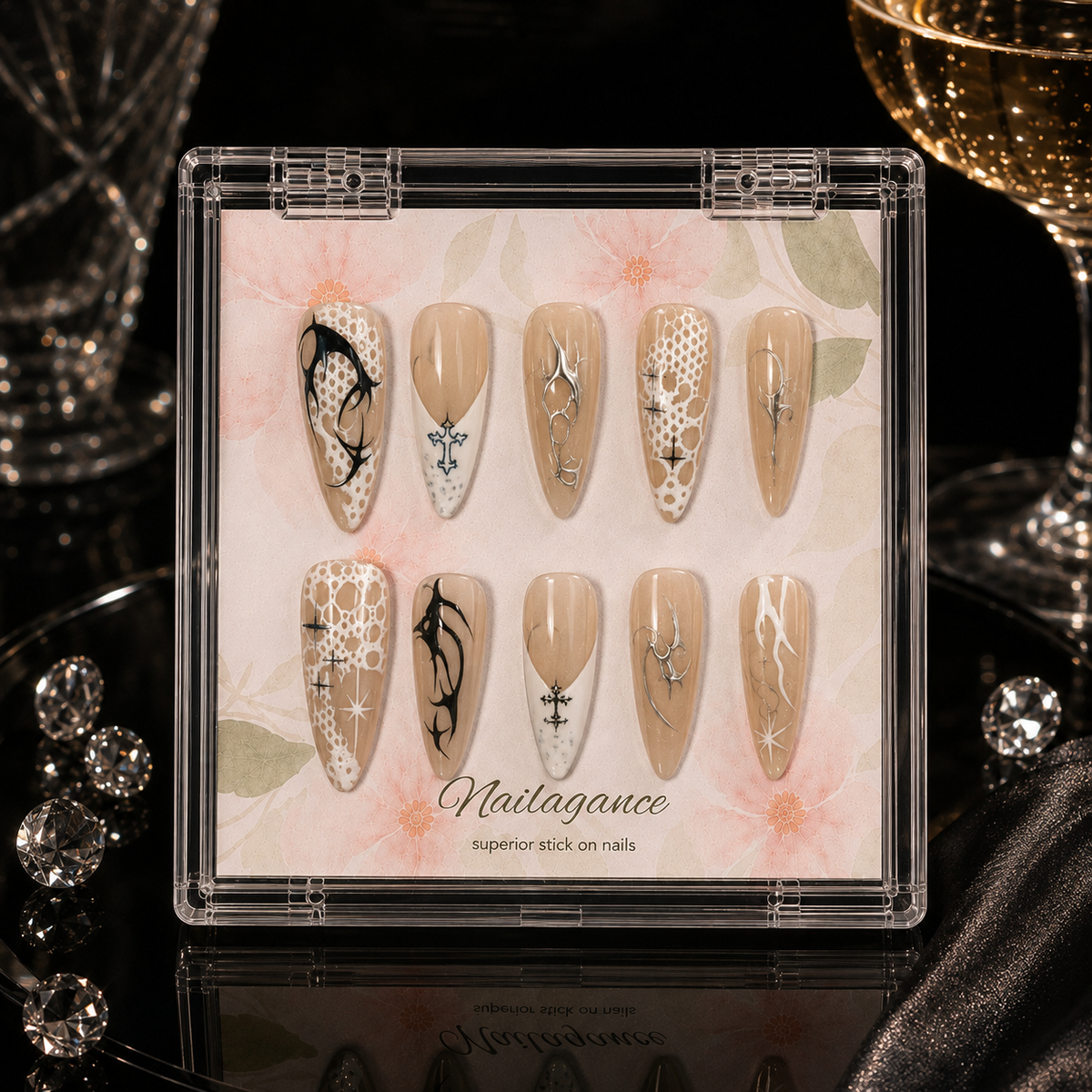 Champagne Ritual - Nude Chrome 3D Press On Nails