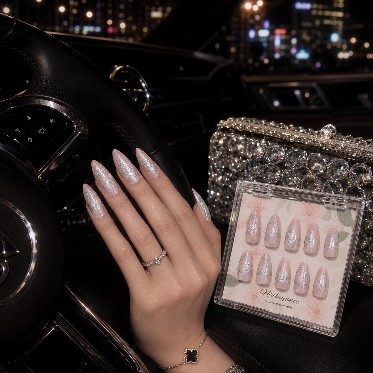 Blush After Dark -- Pink Silver Chrome Press On Nails