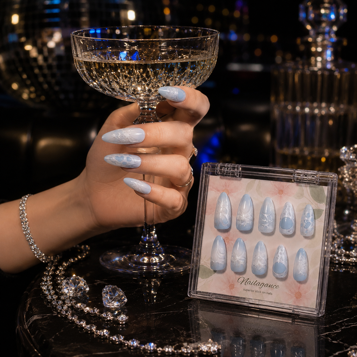 Iced Angel -- Baby Blue 3D Press On Nails